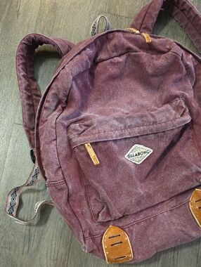 Billabong • "School's Out" Maroon Canvas Backpack with Leather Accents